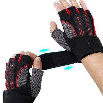 M White Fingerless Workout Gloves with Wrist Support – Non-Slip, Breathable Gym Gloves for Weightlifting and Cycling