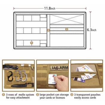 Khaki Car Sun Visor Organizer - Tactical Molle Storage Panel with Multi-Pocket Design