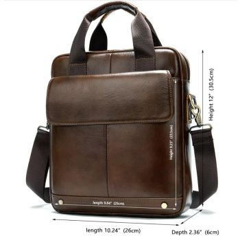 Light Brown Men's Genuine Leather Shoulder Bag - Vintage Business Briefcase