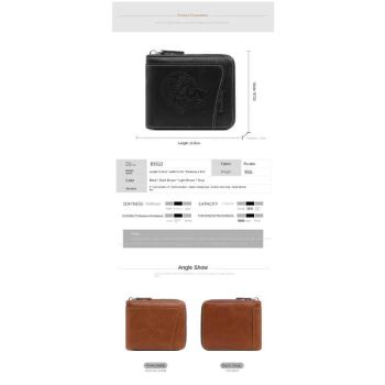 Dark Brown Men's Leather Wallet with Zipper and Horse Embossed Design -  Compact and Stylish