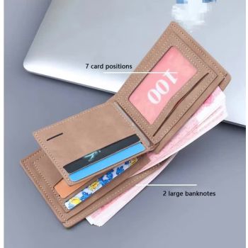 Light Brown Men's Genuine Leather Bifold Wallet - Compact Design with Multiple Card Slots