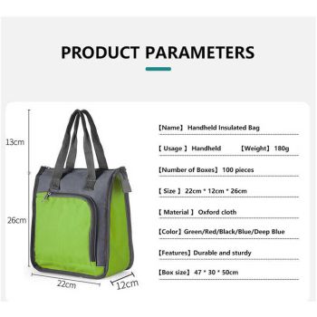 Black Portable Insulated Lunch Bag for Office, Picnic, and Grocery Use