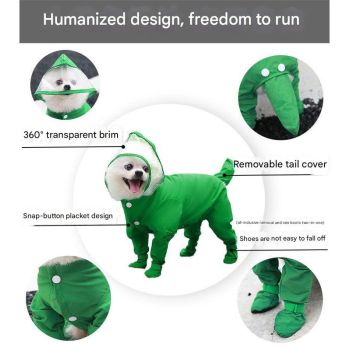 XXL Green Waterproof Full-Cover Pet Raincoat with Hood and Booties