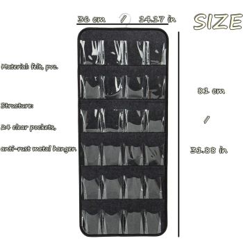 Pink Hanging Felt Shoe Organizer with 24 Clear Pockets - Anti-Rust Metal Hanger Included, Perfect for Shoes, Toys, and Accessories