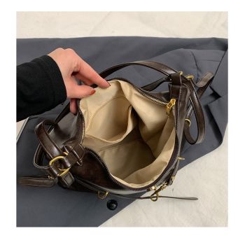Dark Brown Elegant Faux Leather Shoulder Bag with Adjustable Strap
