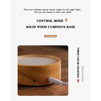 Gold LED Glass Night Light with Mountain Design, USB Rechargeable