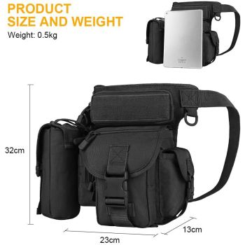 Black Outdoor Tactical Military Leg Bag - Durable Multi-Pocket Utility Waist Pack