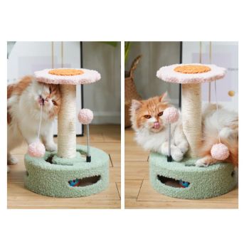 Avocado Interactive Cat Scratching Post with Playful Ball Toys, Flower Design - 35cm Height, 26cm Base
