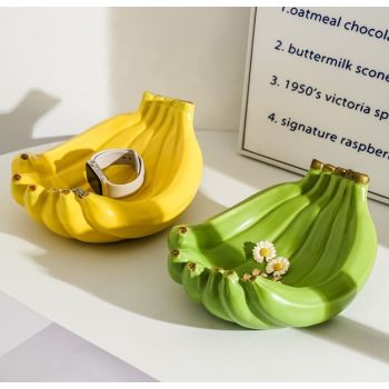 Yellow Ceramic Banana-Shaped Fruit Plate - Decorative and Functional Storage Tray