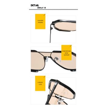 Black Frame Gray Tablets Unisex Oversized Aviator Metal Frame Sunglasses - Retro Fashion Eyewear with AC Lenses