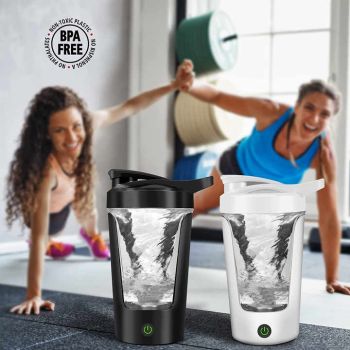 White USB Rechargeable Automatic Stirring Cup - Leak-Proof, Temperature Resistant, and Shockproof Electric Coffee and Protein Mixer