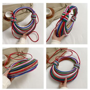 Multi-coloured Fashionable Candy Color Handbag – Crossbody Women’s Woven Bag with Unique Line Design