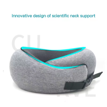 Light Gray Buckle Tape Memory Foam U-Shaped Neck Pillow - Snail Travel Cushion for Airplane, Office Nap, and Travel - Adjustable with Magnetic Therapy Cloth