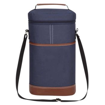 Blue Portable Insulated Wine Cooler Bag - Oxford Fabric Round Tote with Thick Aluminum Lining for Wine, Champagne, and Beverages