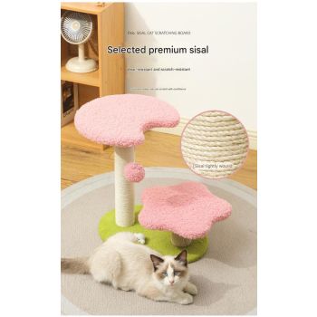 Pink Compact Cat Climbing Frame with Dual-Level Sisal Posts and Playful Design – Perfect for Scratching and Jumping