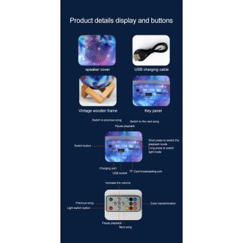 Yellow 3D Saturn Ring Bluetooth Speaker with Adjustable LED Lights, HiFi Bass, USB Charging, and Immersive Sound for Home and Desktop Use
