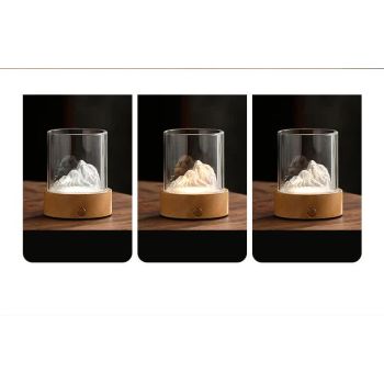 Silver Glass Mountain Ambient Night Light - USB Rechargeable Touch Control Bedside Lamp - Adjustable 3-Color Light