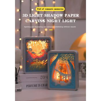 Moonlight Lovers 3D Paper Carving Night Light - USB Or Battery Powered Decorative Bedside Lamp | Atmosphere Lamp for Bedroom | Creative Starry Night and Little Prince Design Gift