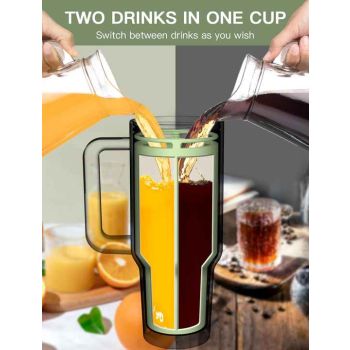 Green 40oz Silicone Dual-Chamber Cup Separator – Food-Grade Drink Divider, Cold Drink Mug with Separate Compartments, BPA-Free Silicone Liner for Beverages, Juice, Coffee, and Tea