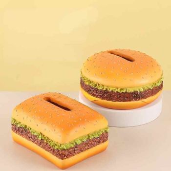 Square Creative Burger Tissue Box - Fun American-Style Cartoon Paper Towel Holder for Home Décor and Gifts