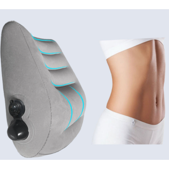 Grey Portable Press-to-Inflate Travel Lumbar Cushion – Lightweight, Supportive Backrest for Flights, Trains, and Office Use