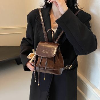 Black Vintage Suede Women's Mini Backpack - New Fashionable Travel Book Bag with Decorative Charm