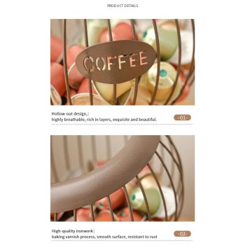 Brown Elegant Metal Coffee Capsule Storage Basket - Multifunctional Fruit and Snack Holder for Modern Home Decor
