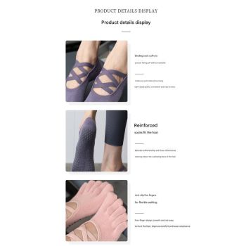 2 Pcs Grey Non-Slip Yoga Pilates Socks with Toe Design for Women - Cotton Blend with Anti-Slip Silicone Grip