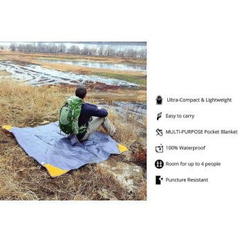 Orange And Grey Portable Waterproof Camping Mat - Foldable Picnic and Beach Blanket