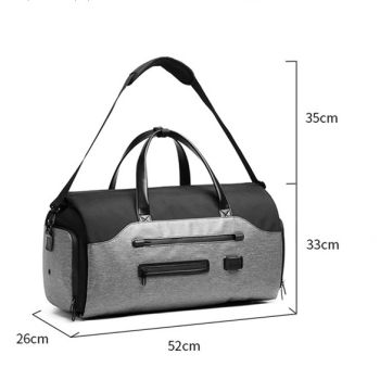 Men's Gray Waterproof Multi-Functional Travel Duffel Bag - Foldable Short Trip Gym Bag with Shoe Compartment