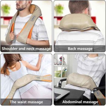 Portable Kneading Neck and Shoulder Massager with Heat - Four-Button Design, Black