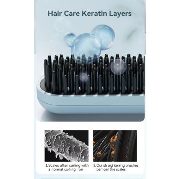 Cordless Hair Straightener Brush with Adjustable Temperature - Black