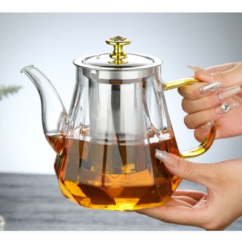 Elegant Glass Teapot with Gold Handle and Stainless Steel Infuser - 1000ml Capacity