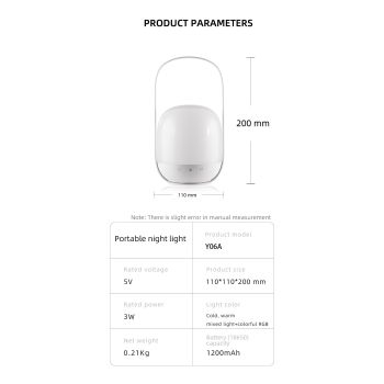 Portable LED Night Light with 16 Colors, 4 Dimming Modes, and Remote Control