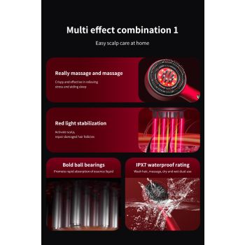WN-02 Red Multi-Function Red Light Massage Comb with 3 Modes and Rechargeable Battery