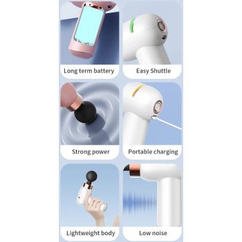 LC-005-White Portable Mini Massage Gun - Quiet Muscle Massager with 6 Speeds