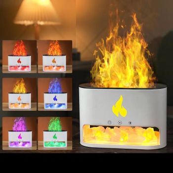 White Himalayan Salt Flame Aroma Diffuser - 250ml Ultrasonic Humidifier with 7-Color LED Light for Relaxation and Decor