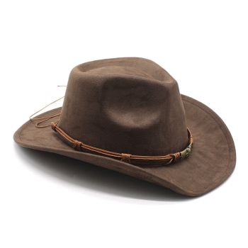 Blue Unisex Faux Suede Western Cowboy Hat - Wide Brim Vintage Fedora for Outdoor Travel,M(57-58cm)