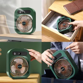 Portable USB Rechargeable Misting Fan – Compact Personal Fan with Cooling Spray - Green Colors 