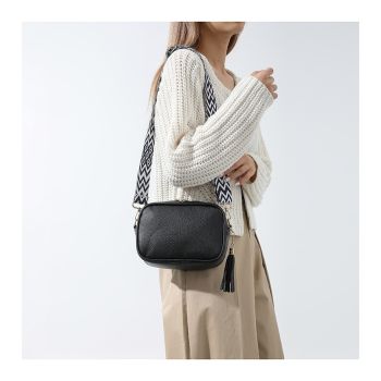 Khaki Trendy Crossbody Shoulder Bag with Tassel Accent - Compact and Stylish