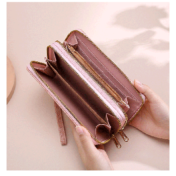 2 PCS Grey Elegant Floral Embossed Long Wallet with Double Zipper