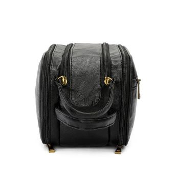 Black Vintage Leather Makeup Bag with Multi-Compartment Organizer - Travel Cosmetic Case
