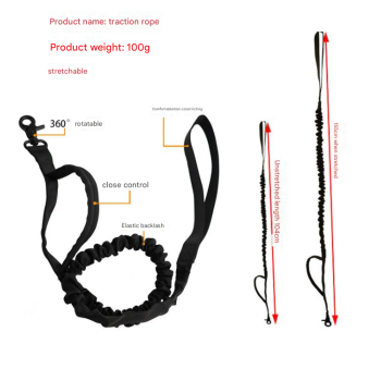 L Black Hands-Free Dog Leash with Adjustable Waist Belt - Shock Absorbing Bungee Lead
