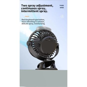 Black Portable Clip-On Mist Fan - Rechargeable Cooling Fan with Adjustable Spray Modes