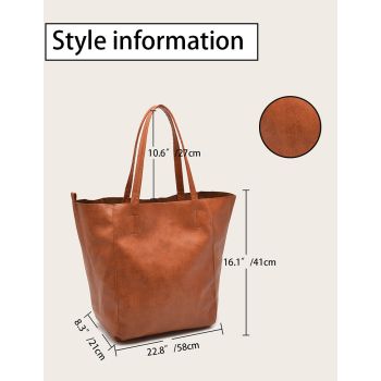 Grey Classic Large PU Leather Tote Bag with Inner Pouch - Elegant and Functional