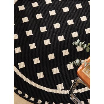 Vine Modern Round Area Rug with Geometric Black and White Pattern