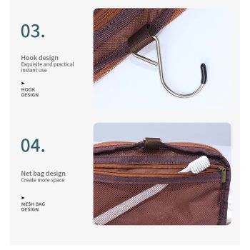 Tawny Premium PU Leather Travel Toiletry Bag with Zipper Compartments