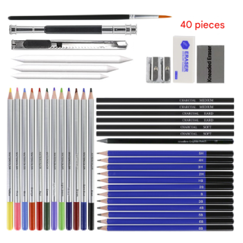 Blue 40-Piece Drawing Pencil Set, Professional Art Kit in Convenient Storage Case