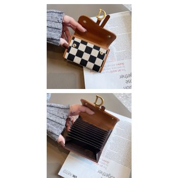 Black Stylish Checkered Wallet with Multiple Card Slots - Compact and Practical for Daily Use