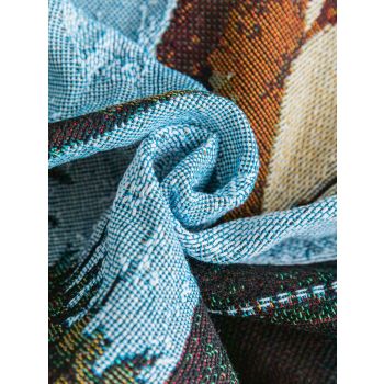Safari-Inspired Woven Blanket - 160x130cm Artistic Tapestry Throw with Tassel Edges